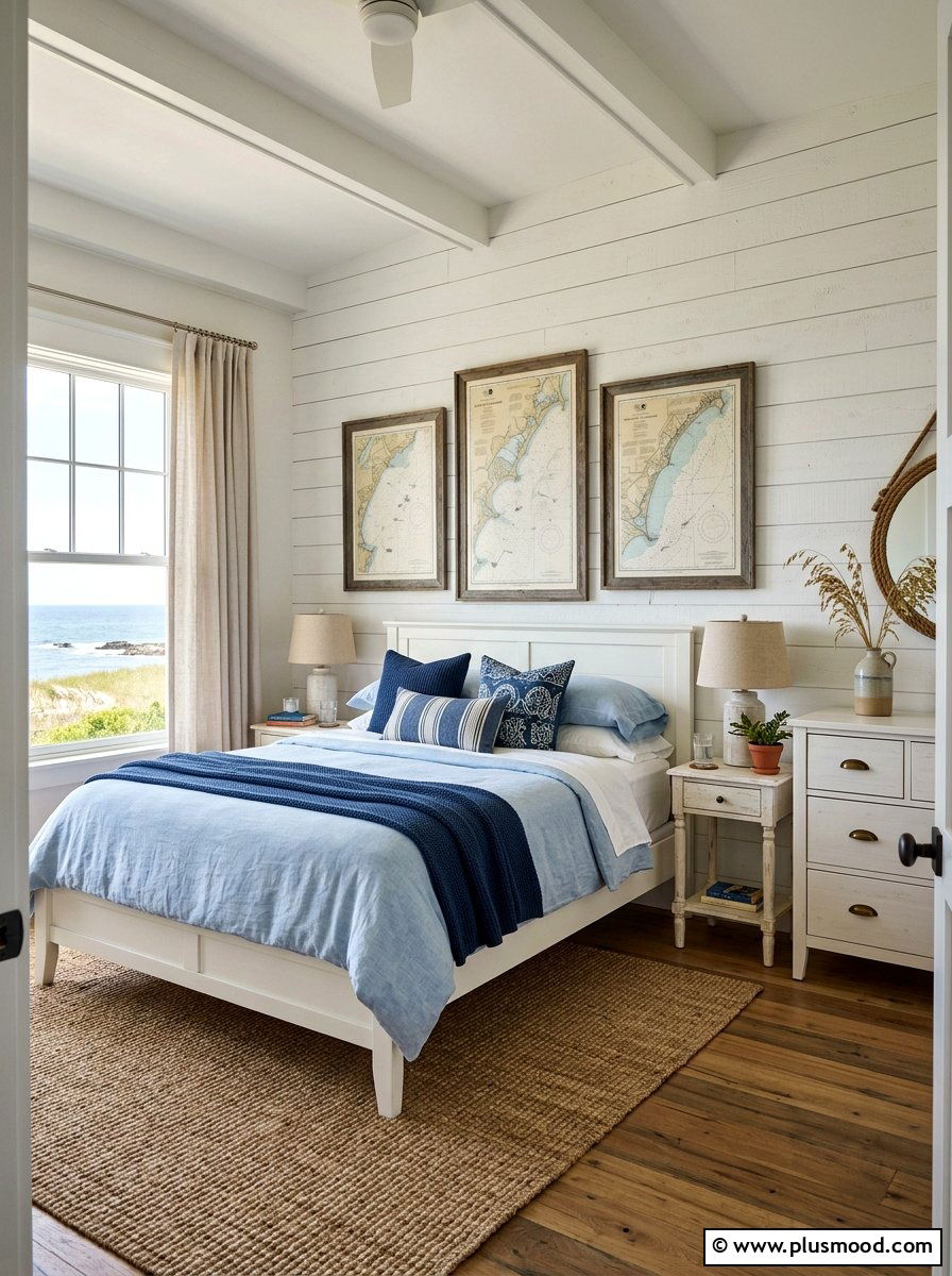 Coastal cottage bedroom - 25 summer decor ideas with blue and white