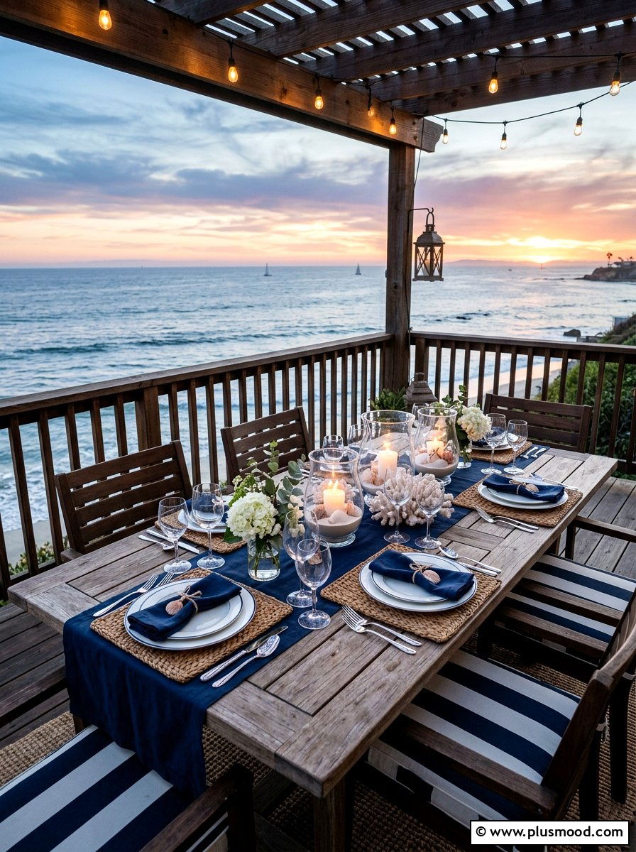 Coastal dinner table setting - 25 summer dinner party table ideas