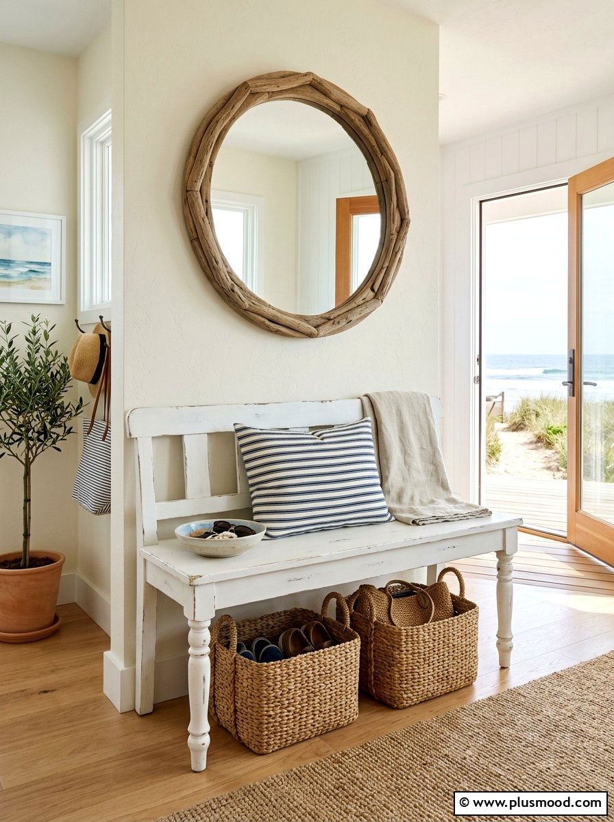 Coastal entryway bench - 25 summer cottage decor ideas