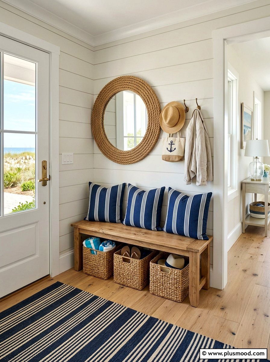 Coastal entryway bench - 25 summer coastal home decor ideas
