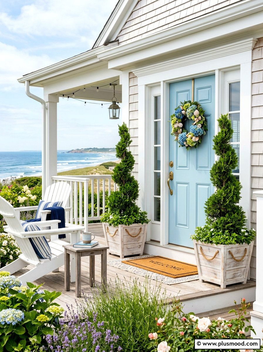 Coastal front porch decor - 25 summer front porch decor ideas with topiaries