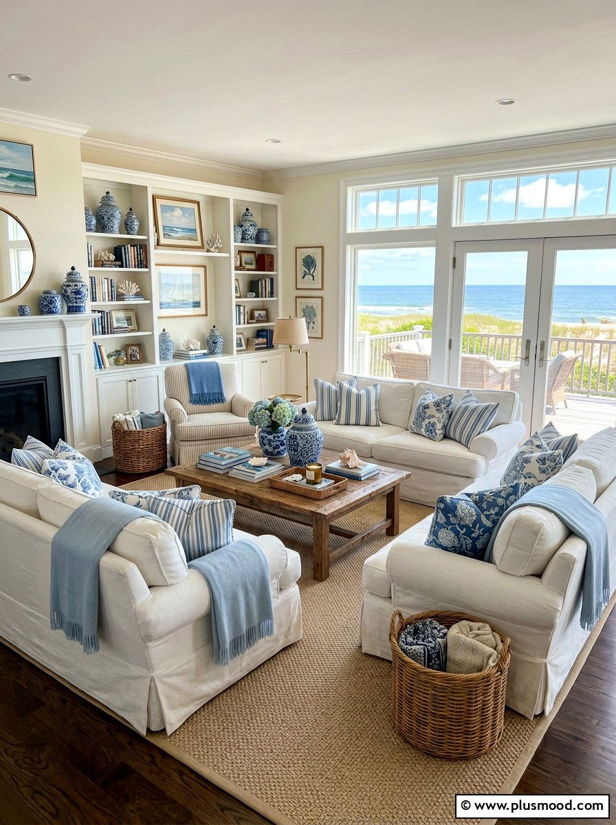 Coastal grandmother living room - 25 blue summer living room ideas