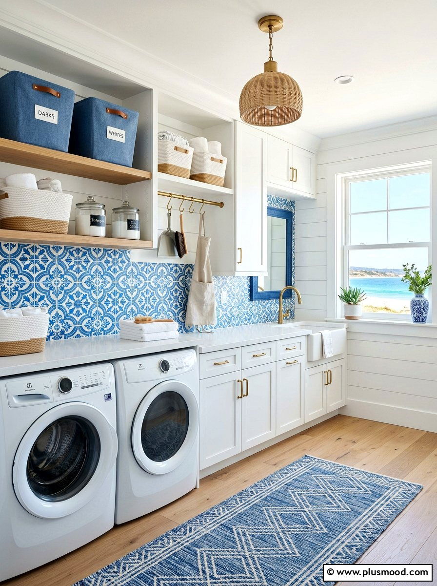 Coastal laundry room - 25 summer blue and white decor ideas