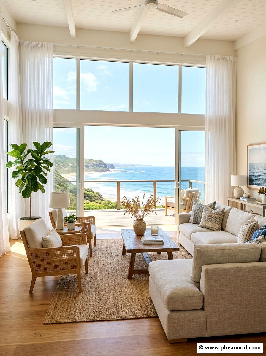 Coastal living room large windows - 25 summer coastal living room ideas