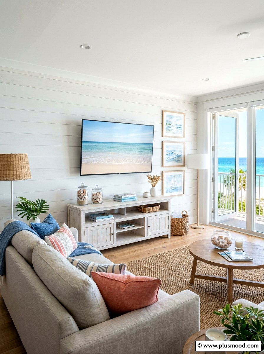 Coastal living room tv wall - 25 summer TV wall decor ideas
