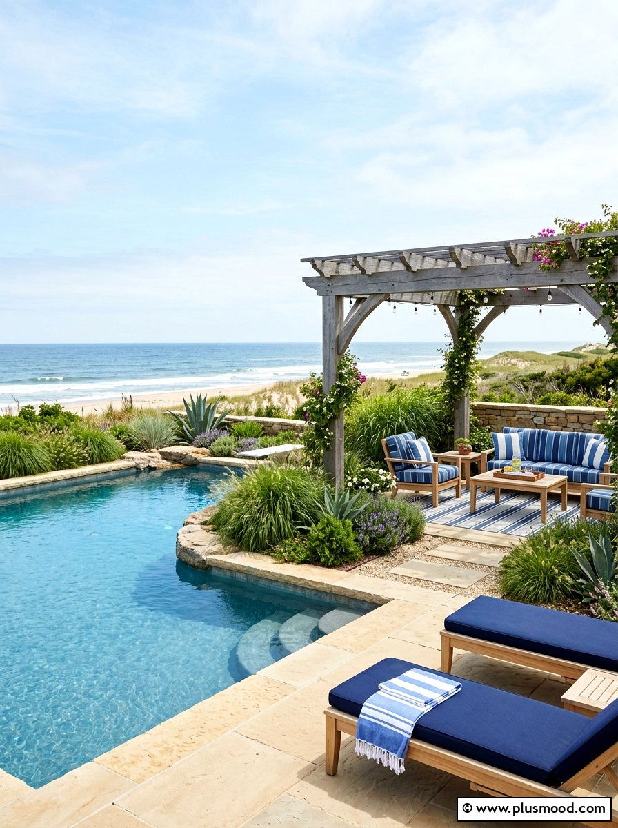 Coastal pool landscaping - 25 pool landscaping ideas with pergola shade