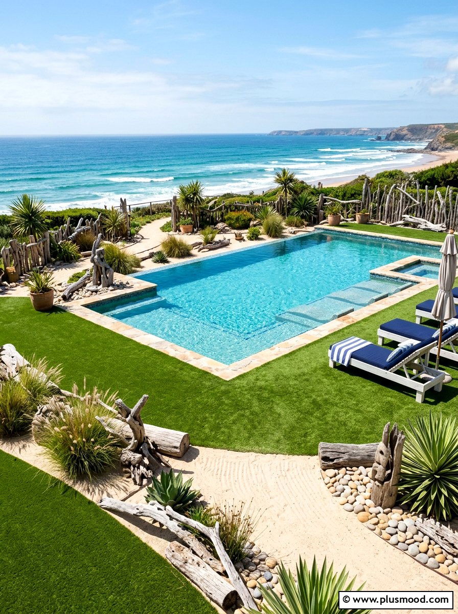 Coastal pool landscaping with synthetic lawn - 25 pool landscaping ideas with artificial turf