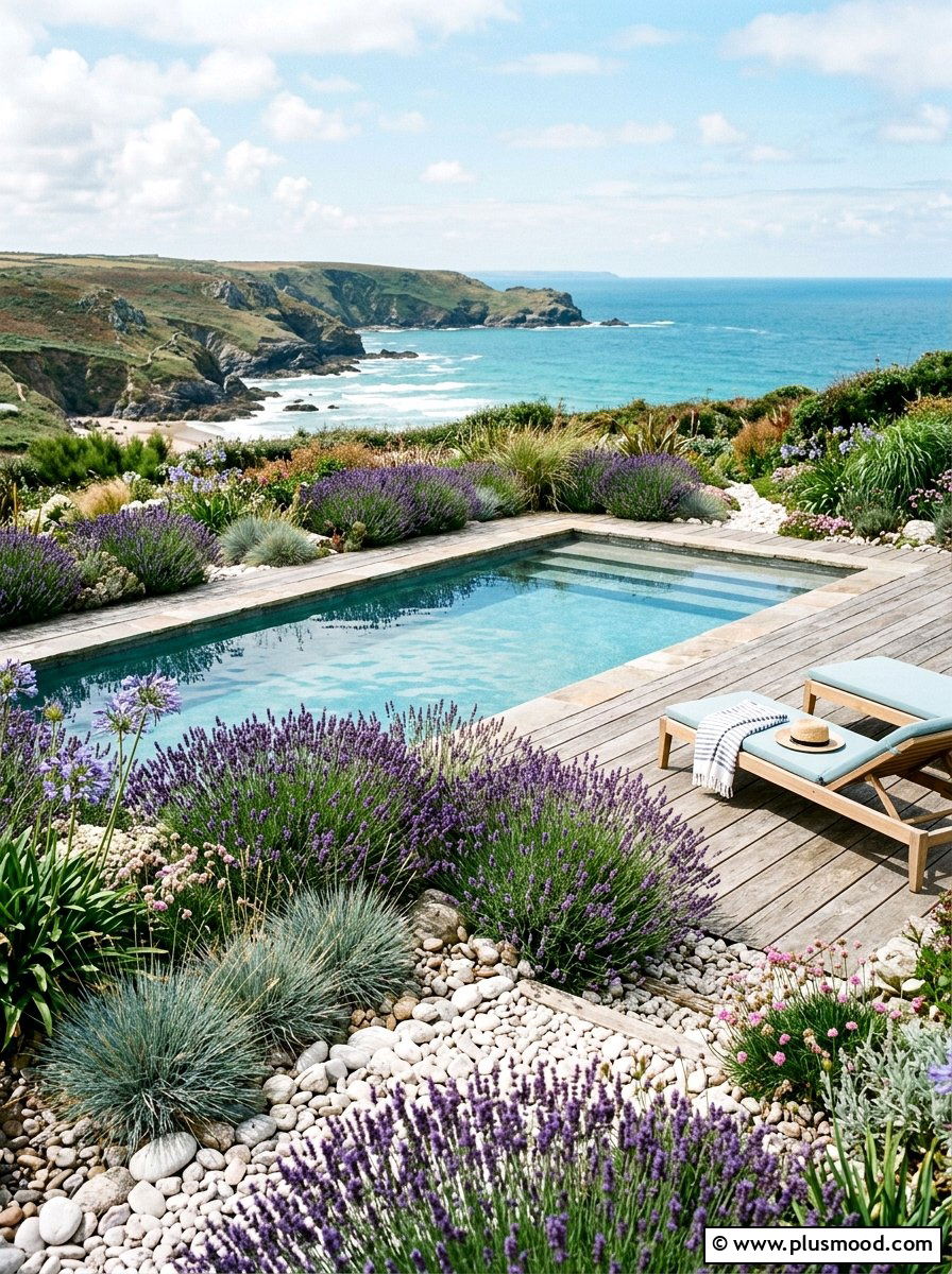 Coastal pool with lavender - 25 pool landscaping ideas with lavender