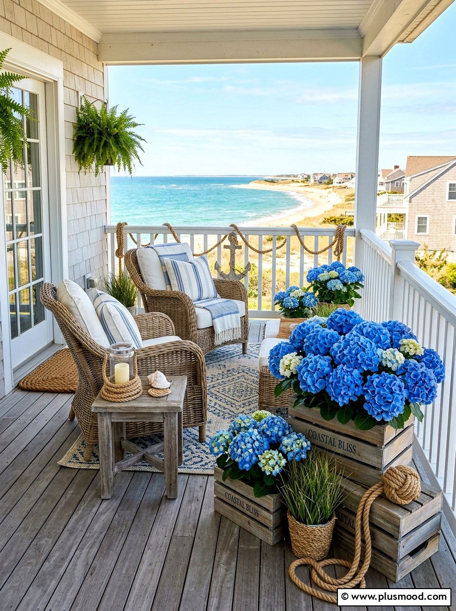 Coastal porch hydrangea decor - 25 summer front porch decor ideas with hydrangeas