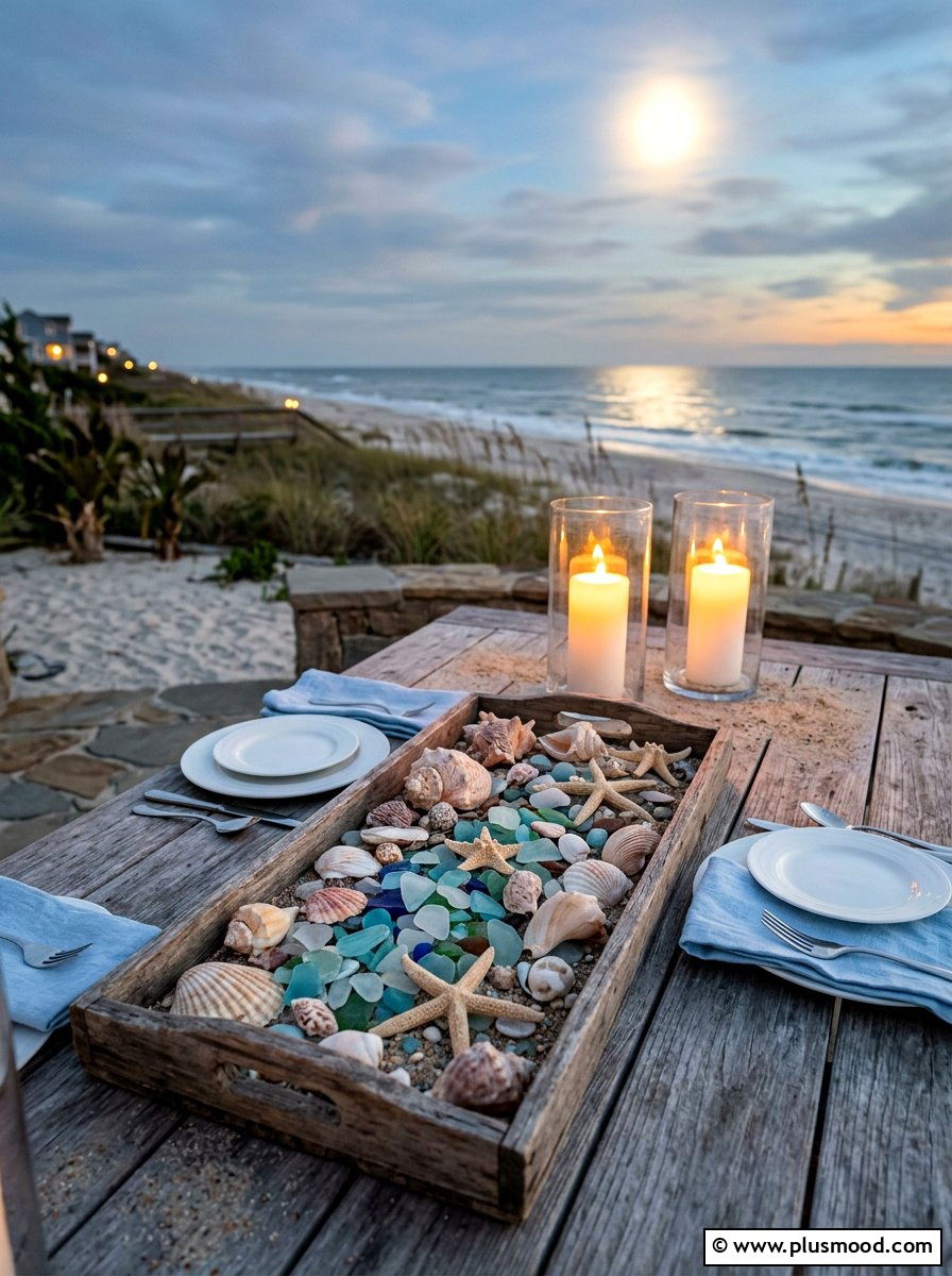 Coastal seashell outdoor setting - 25 summer outdoor centerpiece ideas