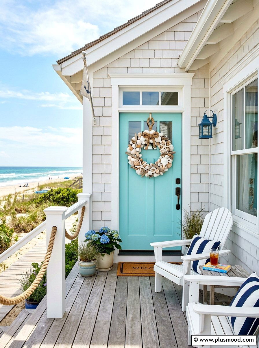 Coastal seashell wreath - 25 summer front porch wreath ideas
