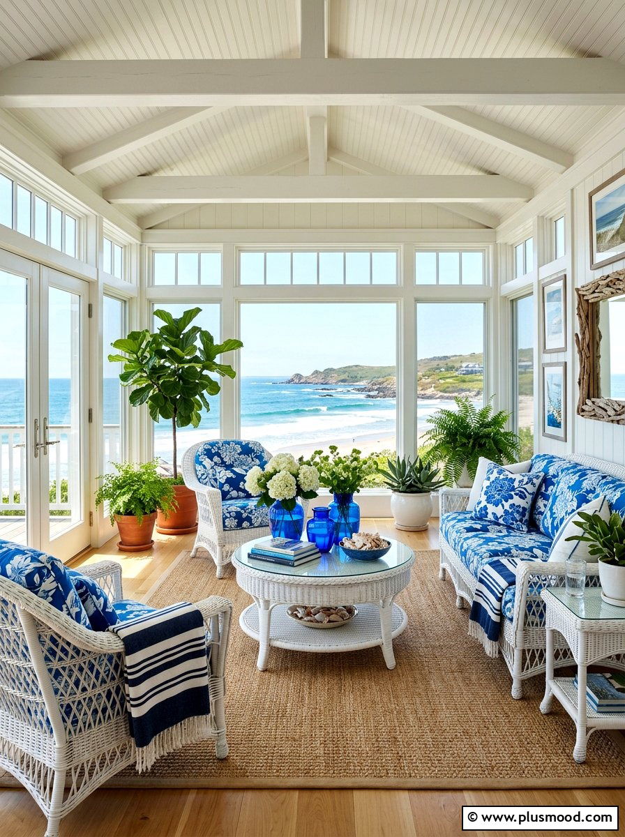 Coastal sunroom decor - 25 summer blue and white decor ideas