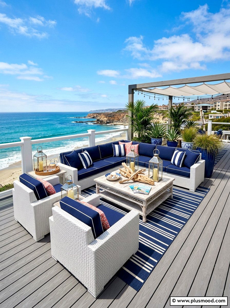 Coastal theme deck lounge - 25 summer backyard ideas