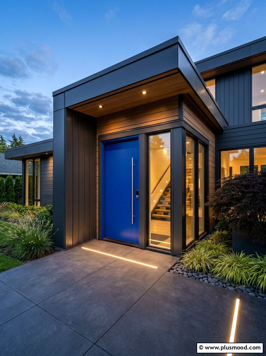 Cobalt Blue Contemporary Entryway - 25 summer blue front door ideas