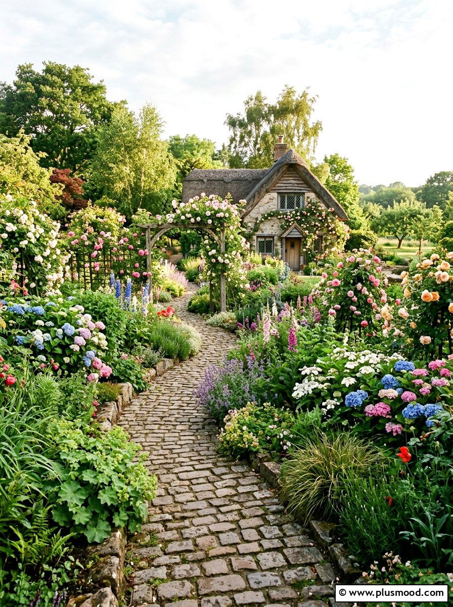 Cobblestone Garden Path - 25 small backyard ideas with cobblestone