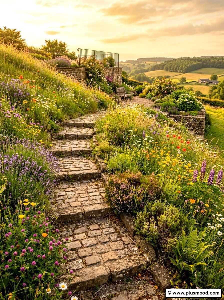 Cobblestone Garden Steps - 25 small backyard ideas with cobblestone