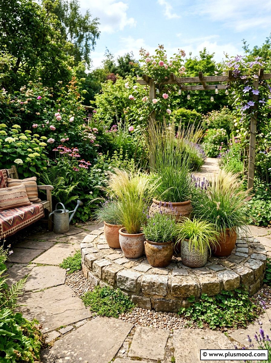 Cobblestone Planter Base - 25 small backyard ideas with cobblestone