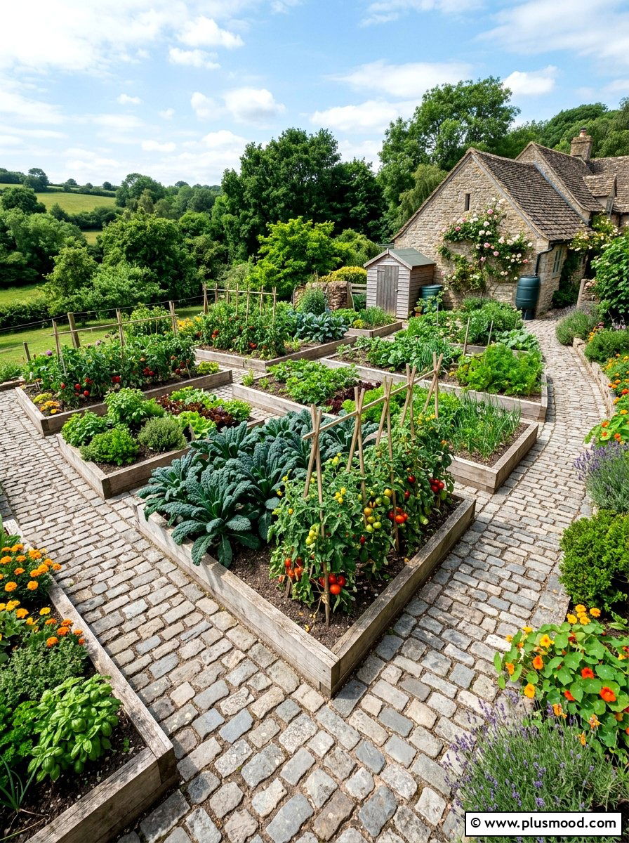 Cobblestone Vegetable Garden Border - 25 small backyard ideas with cobblestone