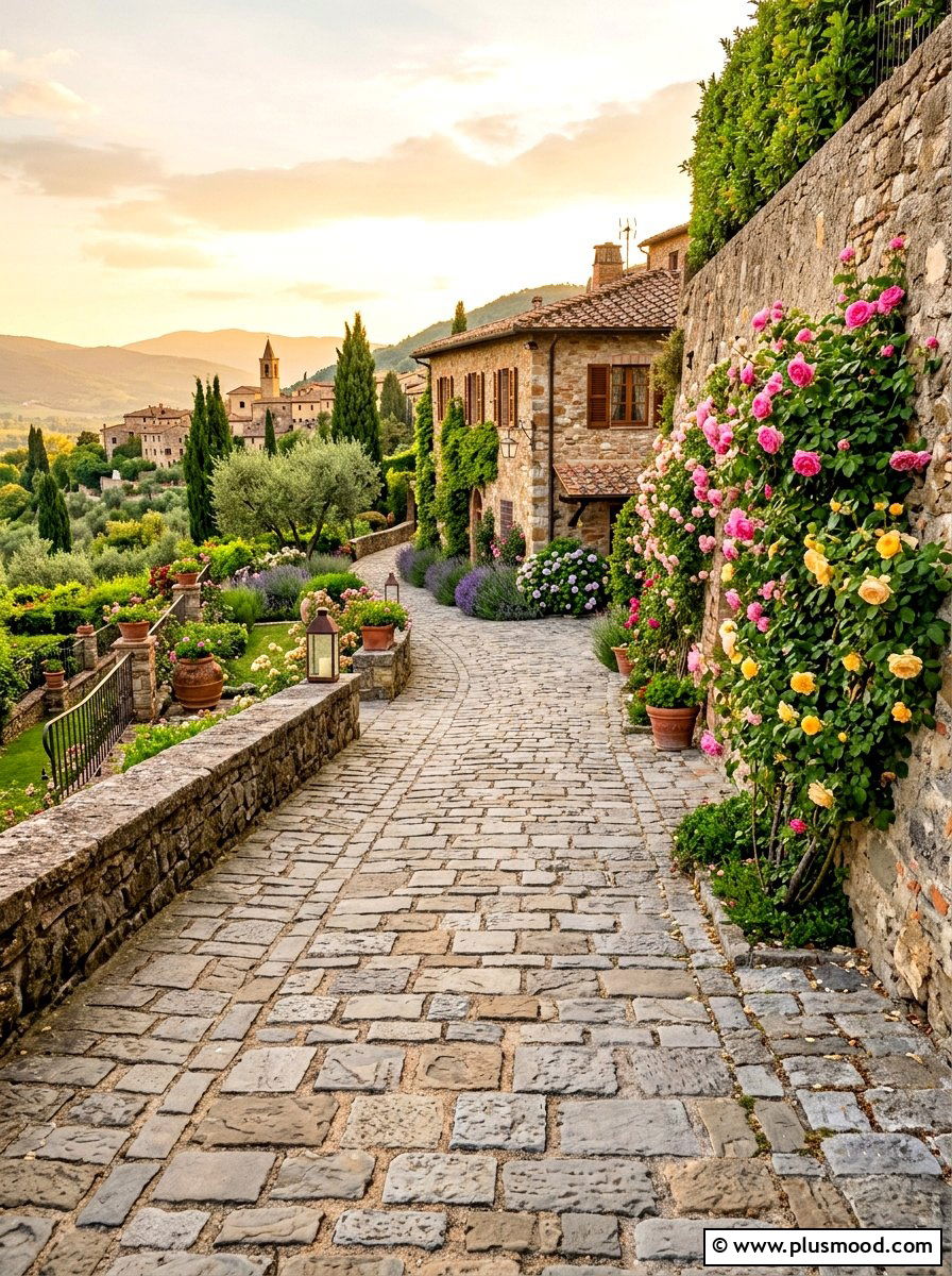 Cobblestone Walkway - 25 summer walkway ideas for front yard
