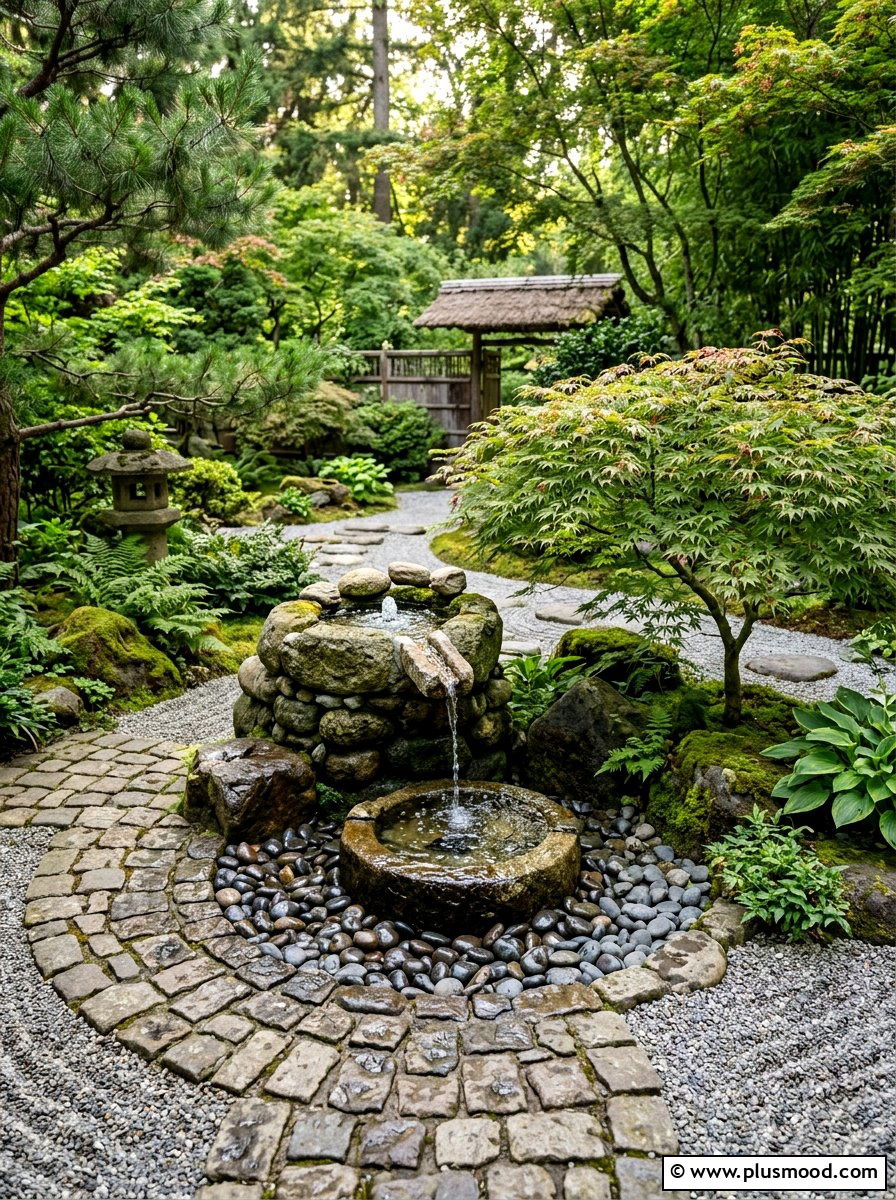 Cobblestone Water Feature - 25 small backyard ideas with cobblestone