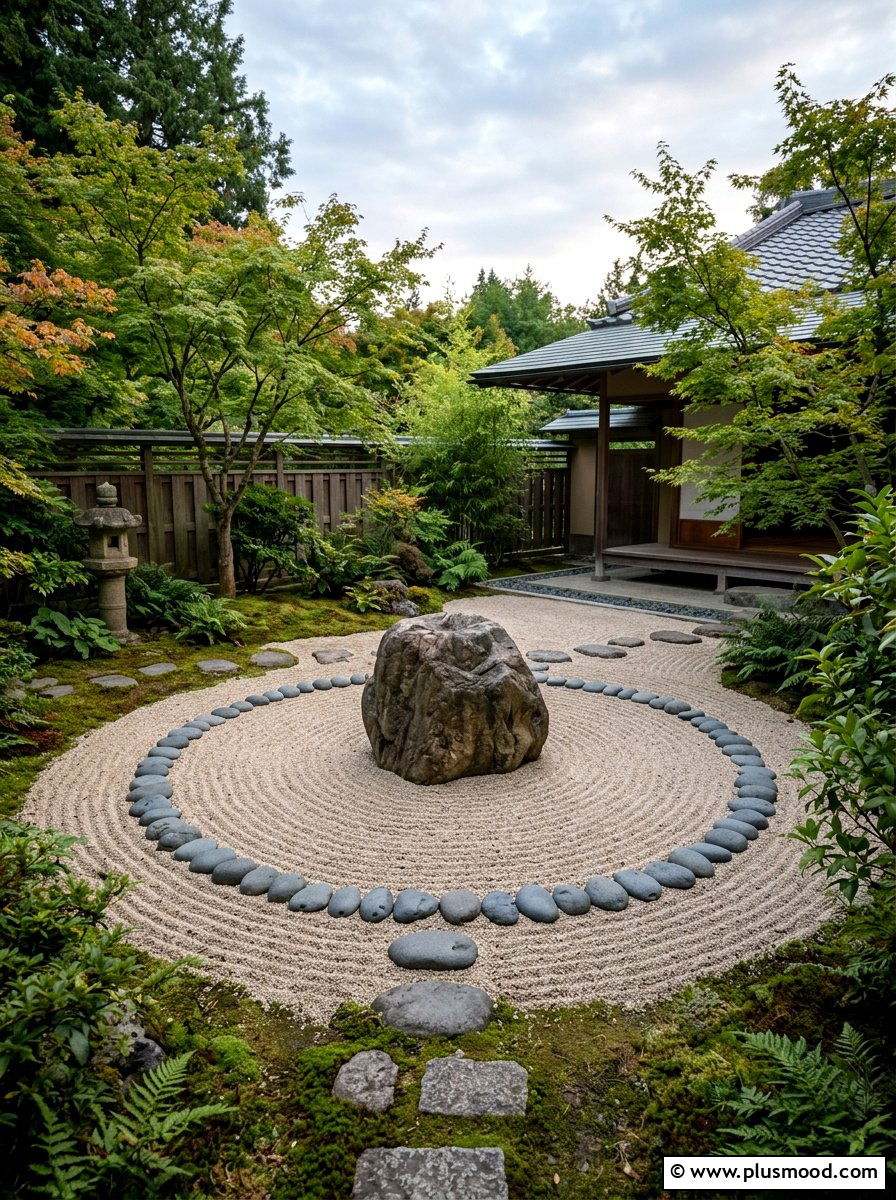 Cobblestone Zen Space - 25 small backyard ideas with cobblestone