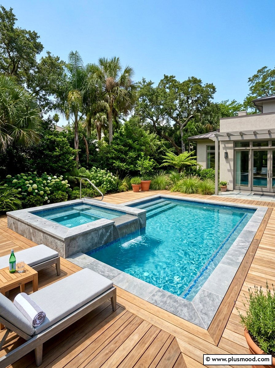 Cocktail pool spillover spa - 25 pool landscaping ideas for small lots
