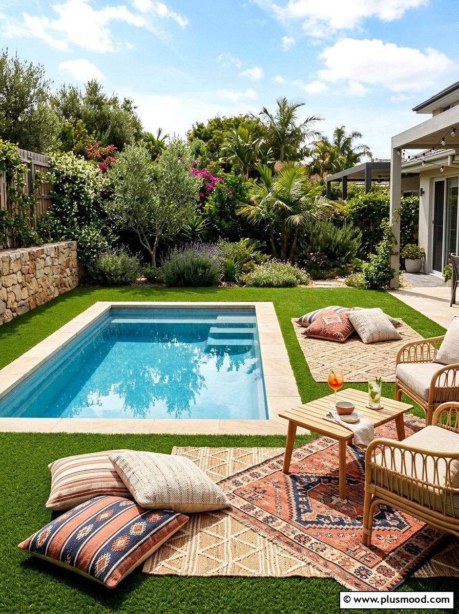 Cocktail pool with turf surround - 25 pool landscaping ideas with artificial turf
