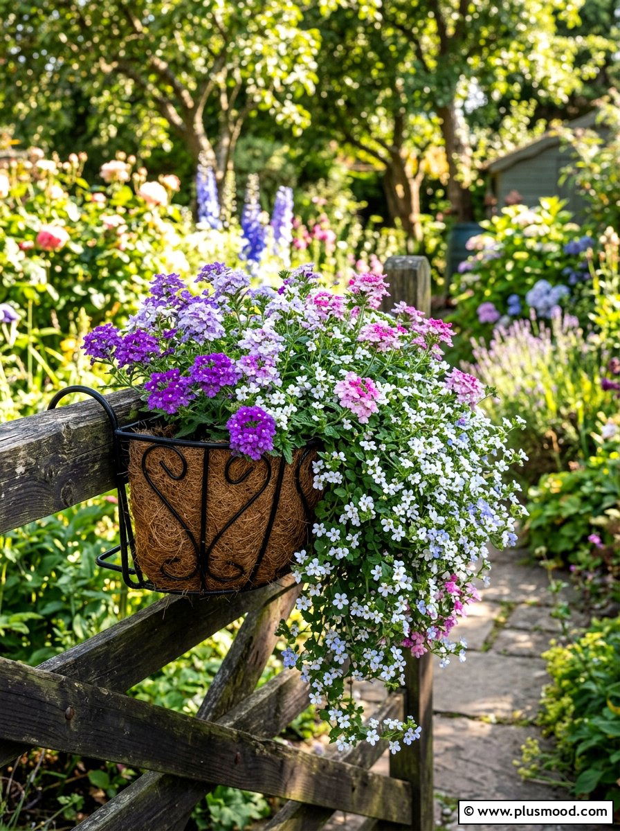 Coconut liner railing planter - 25 summer railing planter ideas