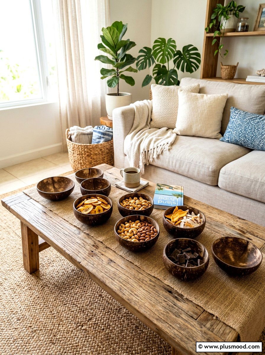 Coconut shell bowls - 25 summer tropical home decor ideas
