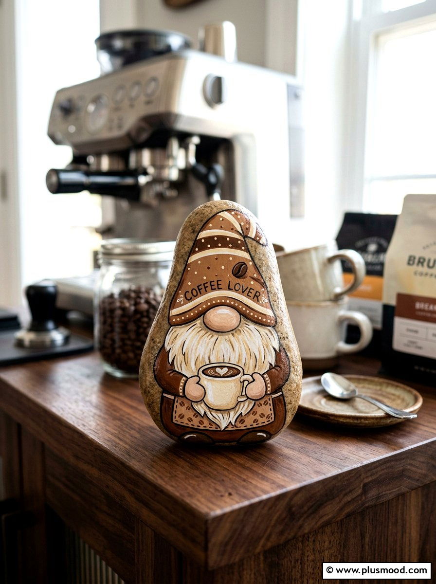 Coffee gnome - 25 painted rock ideas with gnomes