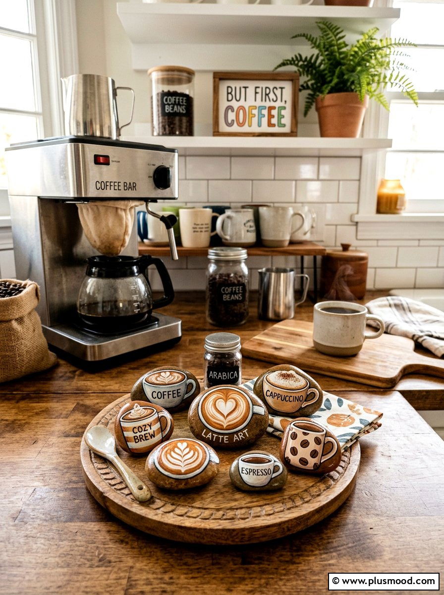 Coffee mug rocks - 25 painted rock ideas with acrylic paint