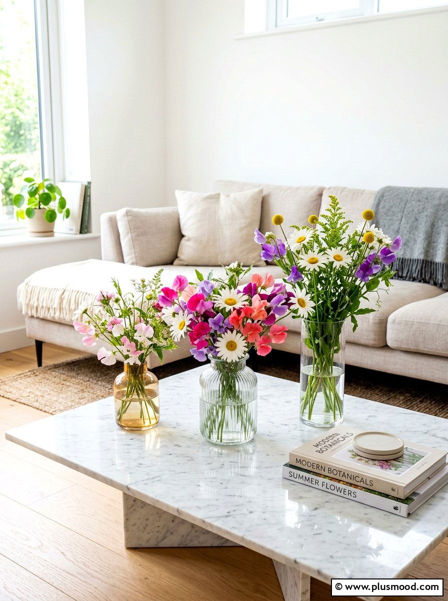 Coffee table flower displays - 25 summer decor ideas with florals