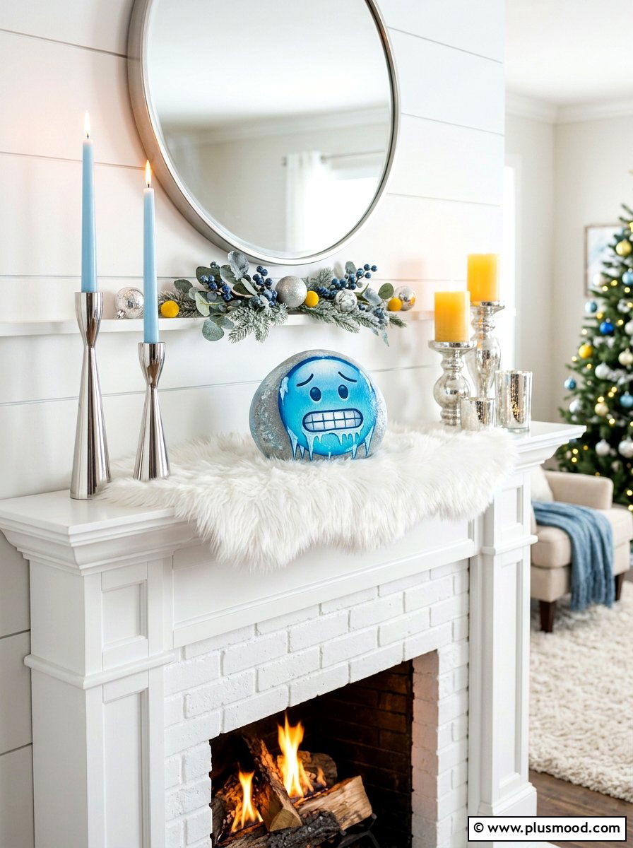 Cold Face Emoji Pebble - 25 painted rock ideas with emoji faces
