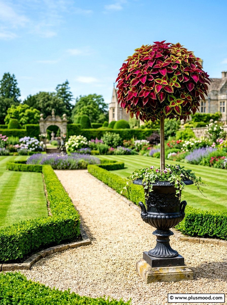 Coleus Topiary In Formal Urn - 25 summer planters with coleus ideas