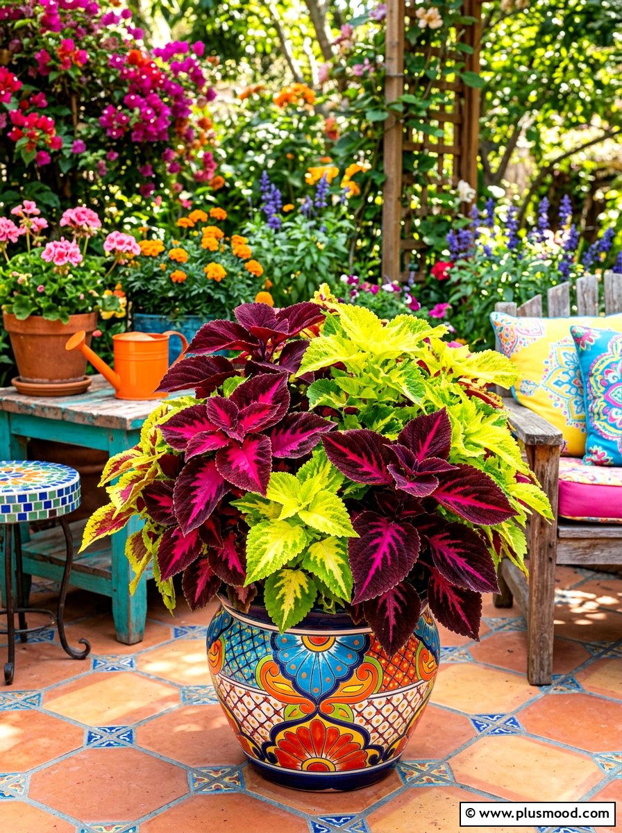Coleus Vibrant Foliage Pot - 25 summer tropical planter ideas