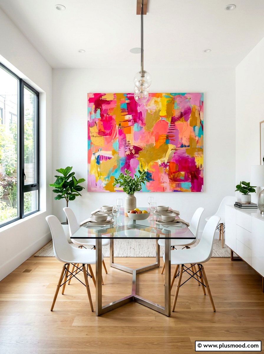 Colorful Abstract Painting - 25 summer dining room wall decor ideas