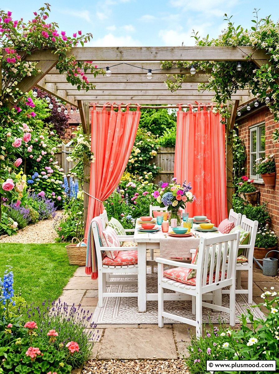 Colorful Accent Curtains For Garden - 25 small backyard ideas with outdoor curtains