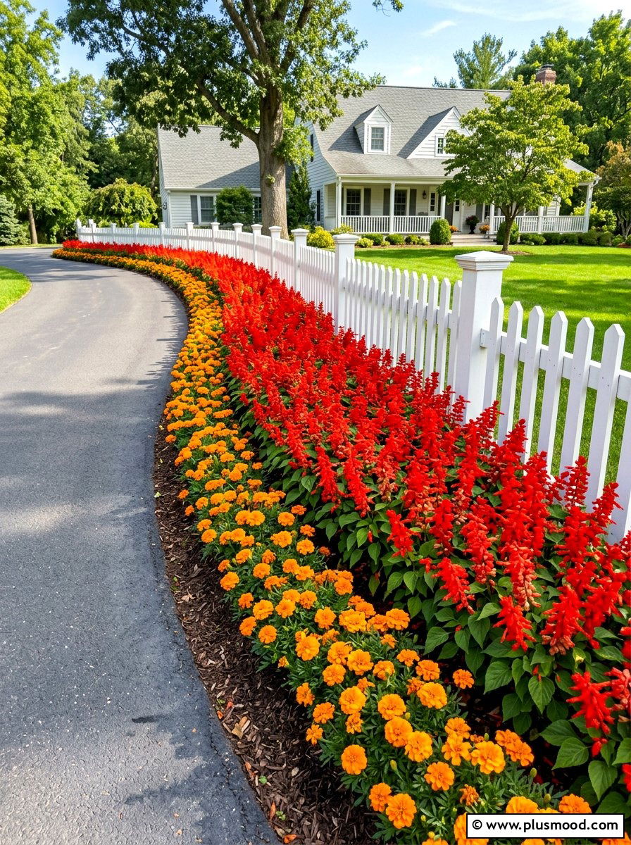 Colorful Annual Driveway Flower Bed - 25 summer driveway landscaping ideas