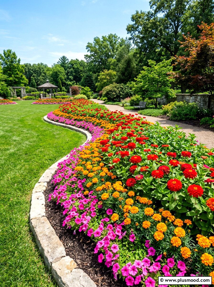 Colorful Annual Flower Bed - 25 summer flower bed ideas for front yard