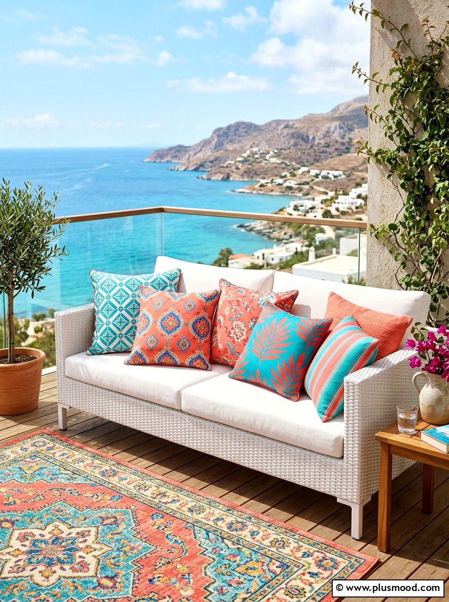 Colorful Balcony Cushions - 25 summer tiny balcony ideas