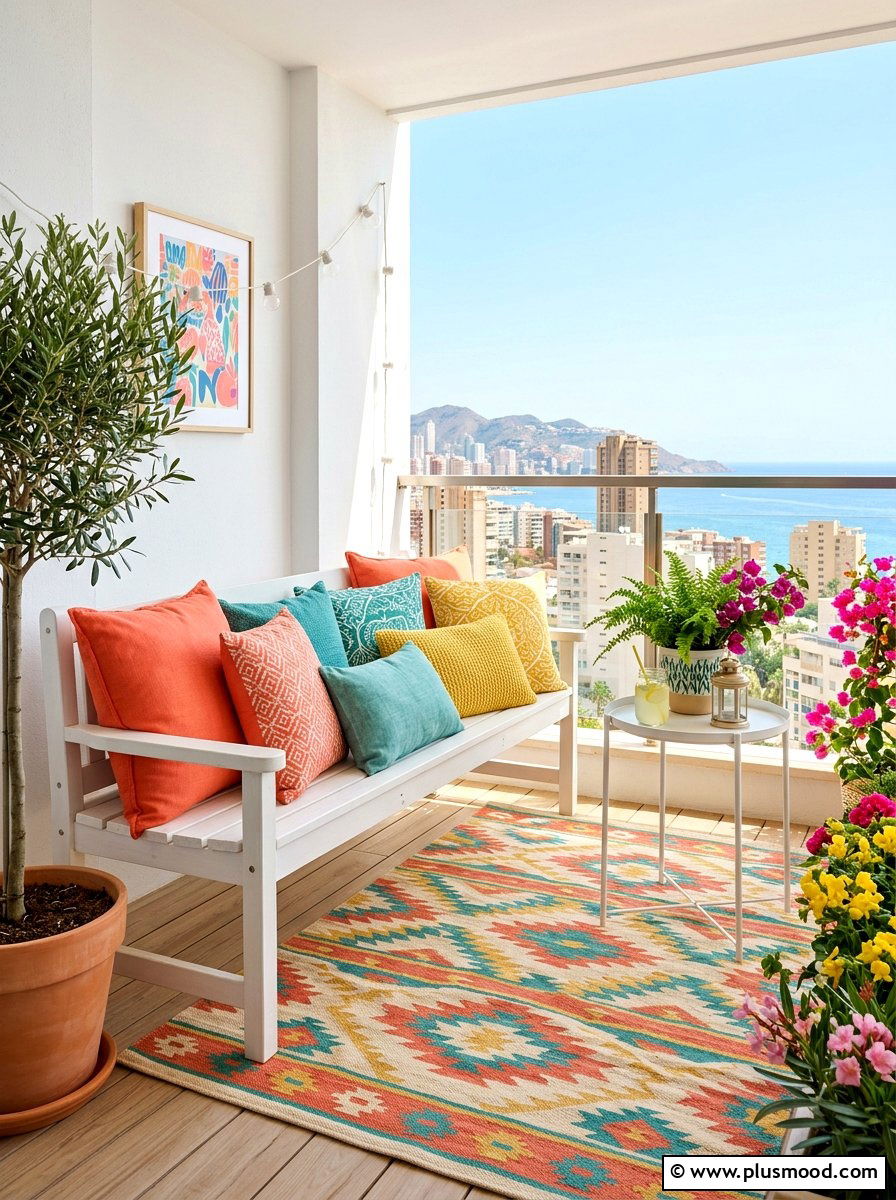 Colorful Balcony Cushions - 25 summer cozy balcony ideas