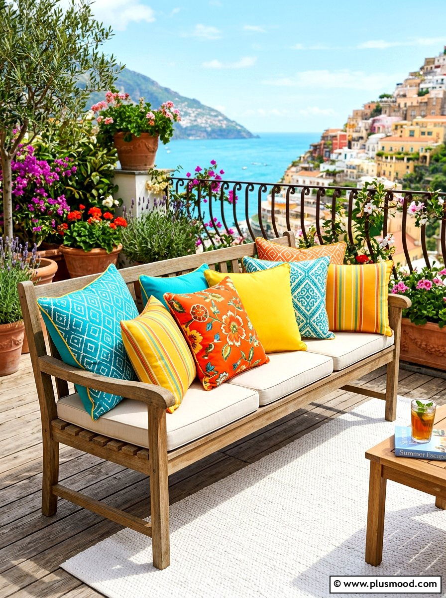 Colorful Balcony Pillows - 25 summer condo balcony ideas