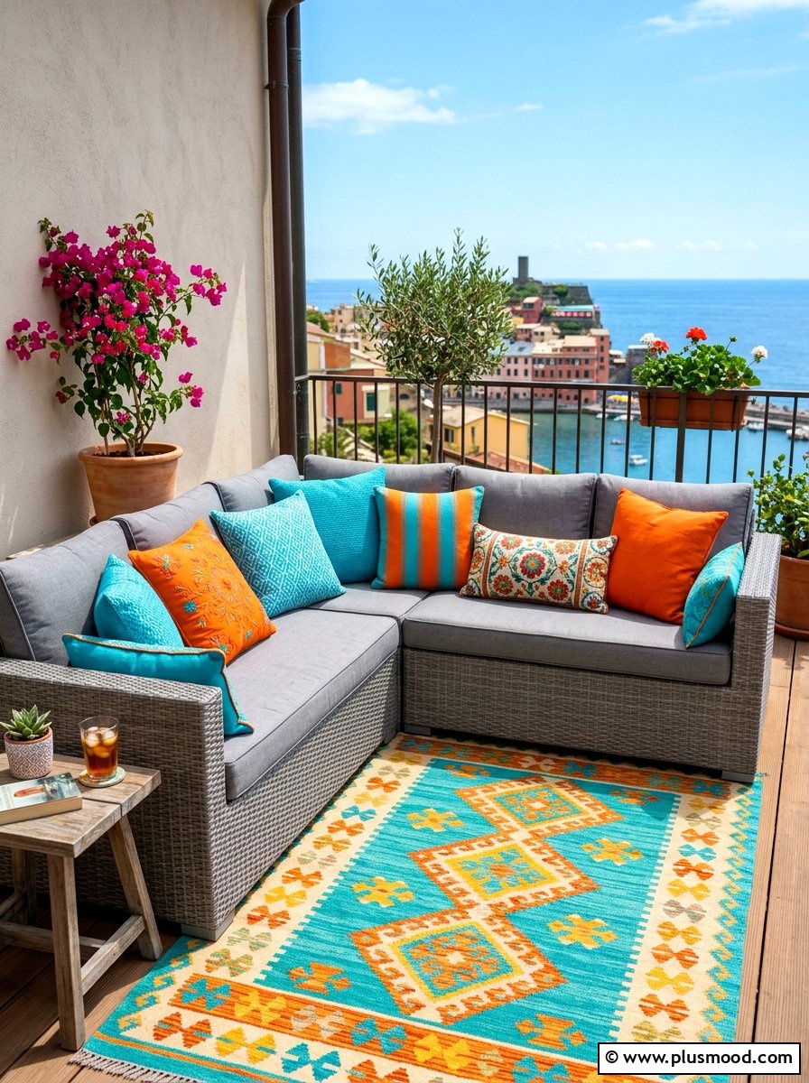 Colorful Balcony Pillows - 25 summer balcony ideas