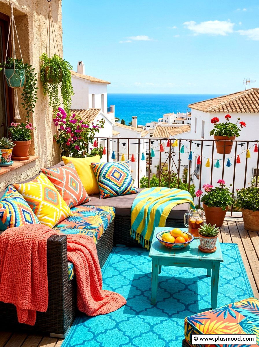 Colorful Balcony Textiles - 25 summer balcony refresh ideas