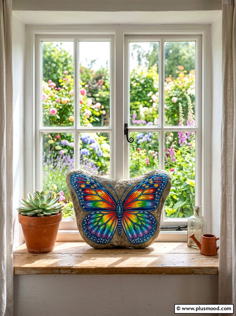 Colorful Butterfly Wing Garden Stone - 25 painted rock ideas for kids birthday gifts