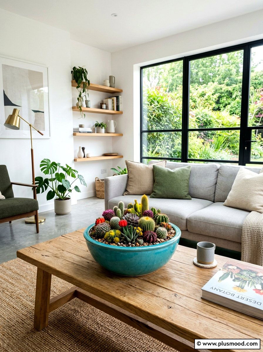 Colorful Ceramic Cactus Bowl - 25 summer cactus planter ideas