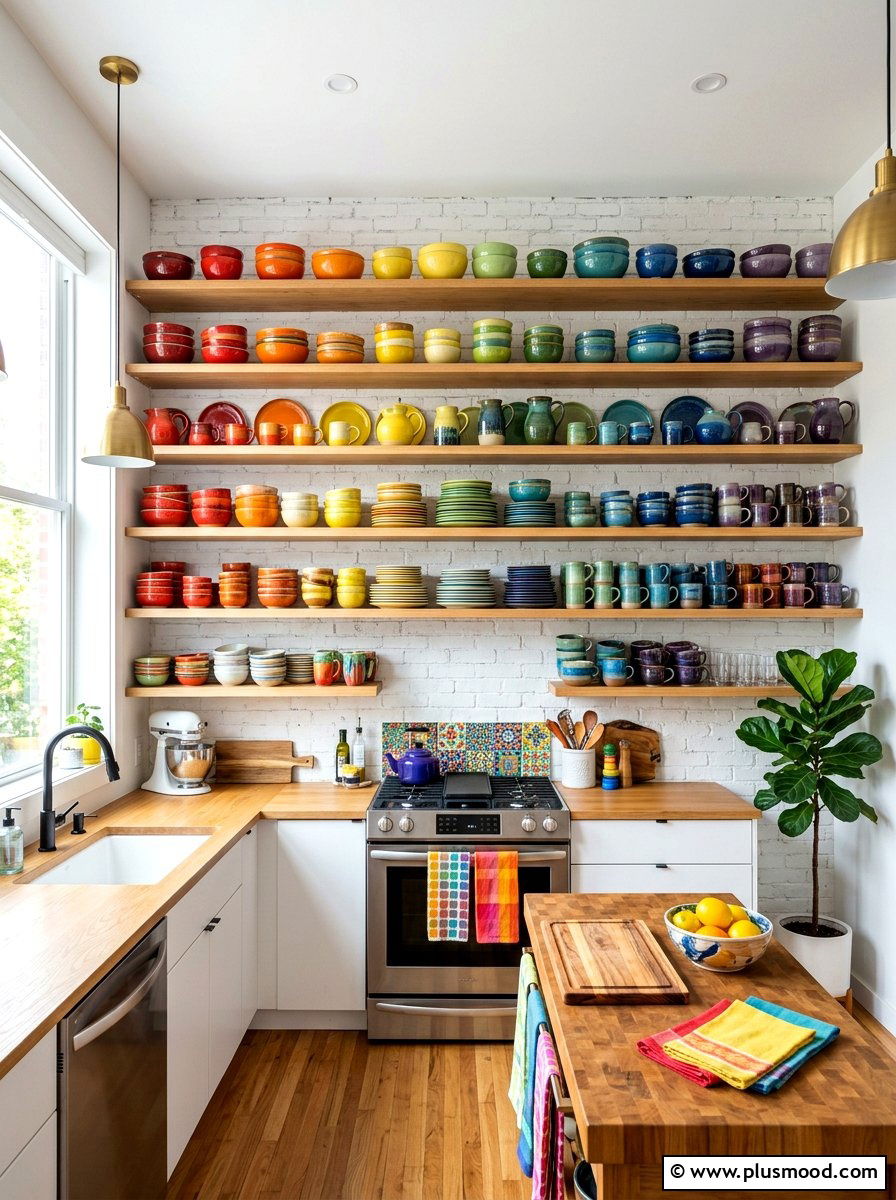 Colorful Ceramic Kitchen Shelf Display - 25 summer open shelf summer kitchen ideas