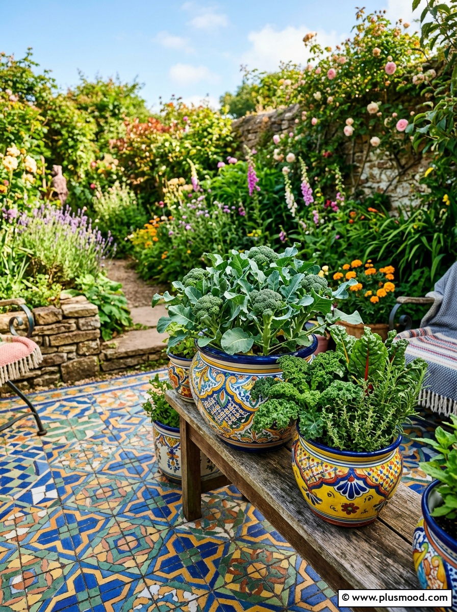 Colorful Ceramic Pot Vegetable Display - 25 outdoor garden decor ideas with vegetable display