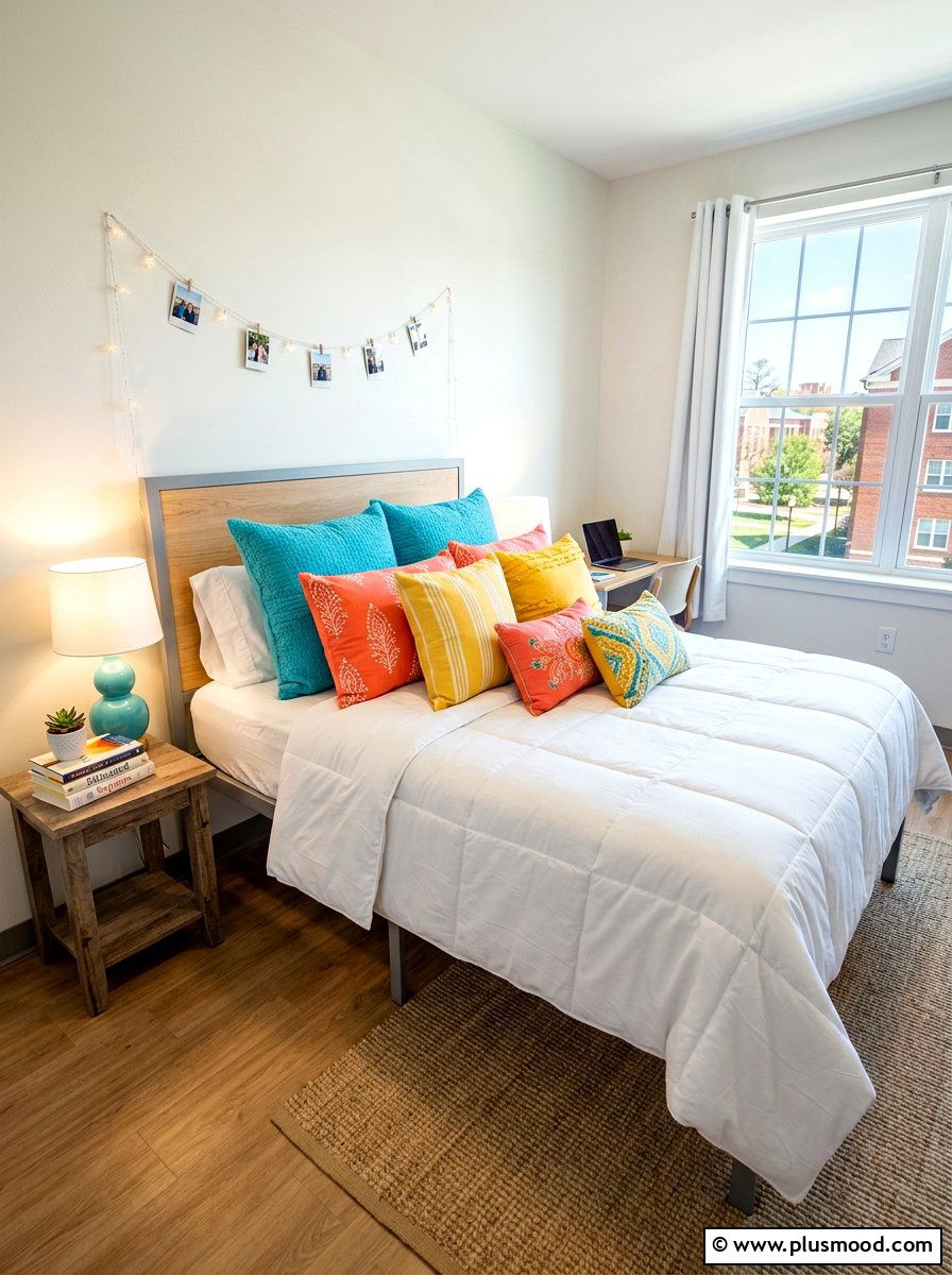 Colorful Dorm Pillows - 25 summer dorm room ideas