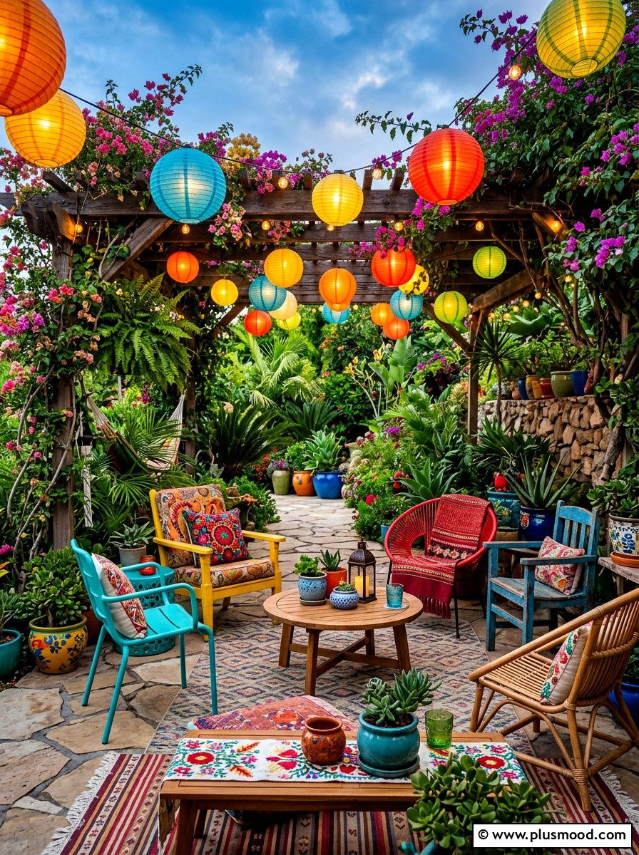 Colorful Eclectic Patio Lounge - 25 summer covered patio ideas